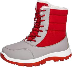 Женские модные сапоги средней длины с толстой подошвой и шнуровкой. Подошва из ПУ. Искусственная плюшевая подкладка. Удобные и теплые. Подходят для повседневного ношения или активного отдыха на улице. SPKFHD, Red
