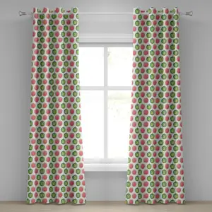 Штора на люверсах ABAKUHAUS Арбуз, рисунок тропических фруктов, акварель, почти свежий летний вкус, декоративные двухпанельные шторы, 280 см x 260 см, цвет: зеленый, кораллово-белый