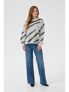 Kaffe Вязаный свитер KAwilma стандартного кроя, цвет светло-серый с полосками (Light G. Mel/Dark Grey Stripe)