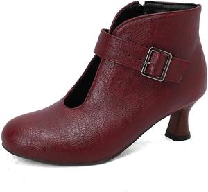 Женские ботильоны на каблуке-китен с боковой молнией, для офиса, с круглым носом, короткие, большого размера BLXQPYT, Wine Red
