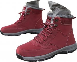 Зимние женские туфли 2025 года, теплые с меховой подкладкой, водонепроницаемые, противоскользящие, ортопедические, удобные, на шнуровке, утепленные для прогулок, снежные ботинки, спортивные кроссовки на щиколотку с поддержкой свода стопы JYSwoshoe, 3-Red