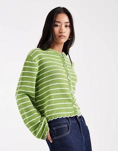 Мисс Селфридж полосатый кардиган, связанный узором «одеяло», зеленый цвет