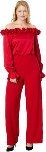 Комбинезон Adrianna Papell Satin Crepe Off the Shoulder Rosette Jumpsuit, цвет Hot Ruby