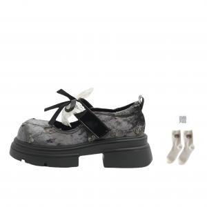 Туфли Мэри Джейн на массивном каблуке, женские, серо-зеленые BINGO DUCK, Gray Green+Comes With Socks