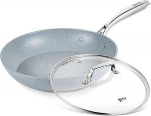 Сковорода антипригарная HLAFRG с крышкой, 30 см, серо-голубой