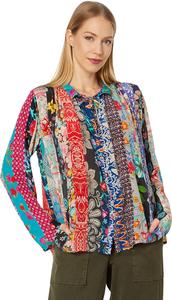 Johnny Was женская блузка из шелка на пуговицах в стиле бохо, мультиколор