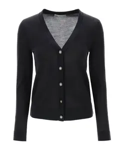 Кардиган Simone с V-образным вырезом, изготовленный из шерсти и шелка. Tory Burch, черный