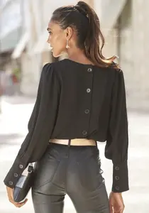 LASCANA Блуза с длинными рукавами, планкой на пуговицах сзади, элегантная женская блузка, деловой образ, черный