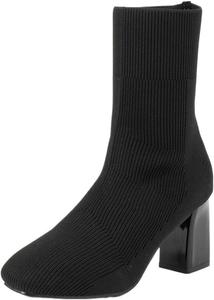 Женские ботильоны с носком в виде носка, массивным средним каблуком, заостренным носком, повседневные теплые ботинки Hhhchpm, Black