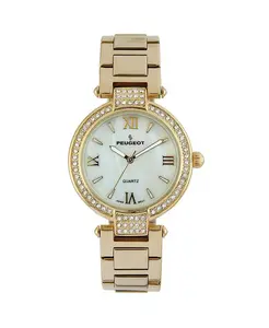 Женские наручные часы с браслетом 38 мм, позолоченные, с кристаллами на безеле Peugeot