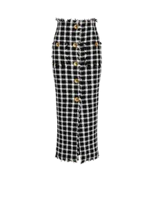 Длинная юбка из твида в клетку vichy Balmain, черный