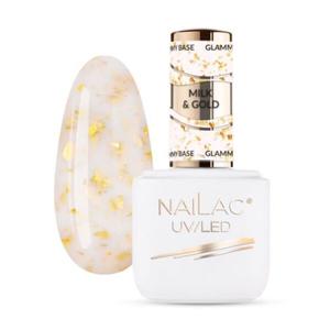 Молочно-золотая каучуковая основа, 7 мл Nailac Glammy base, цвет milk&gold
