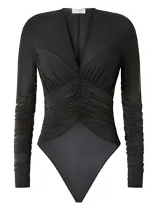 Боди с V-образным вырезом и сборками Genny, черный