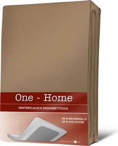 Зимняя простыня на резинке 180х200 см - 200х200 см бежевая пушистая простыня из хлопка One-Home