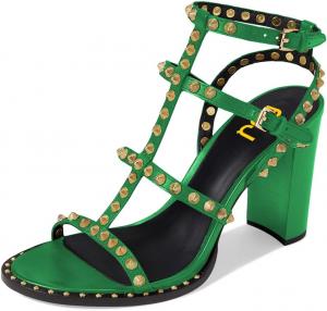 Женские сандалии FSJ Гладиатор с заклепками, ремешком, открытым носком и массивным каблуком, сексуальные с вырезами, с пряжкой на щиколотке, туфли для коктейлей и ночных клубов, размеры 4-15 US, Green