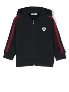 Худи на молнии с полосками Moncler Enfant, синий