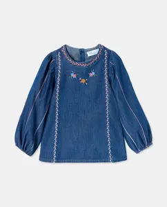 Блузка с длинным рукавом Herringbone с вышивкой для девочки Kids El Corte Inglés, серый