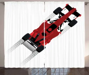 Шторы ABAKUHAUS Rustic Car, Formula Car на гоночной трассе, универсальные ленточные шторы для гостиной с петлями и крючками, 280 x 175 см, цвет: красный, черный, светло-серый Abakuhaus