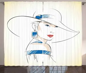 Штора ABAKUHAUS Vintage Woman в деревенском стиле, модный эскиз, универсальная ленточная штора для гостиной с петлями и крючками, 280 x 175 см, кораллово-красный, слоновая кость Abakuhaus