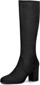 Женские высокие сапоги Allegra K с боковой молнией и массивным каблуком, Black