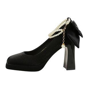QITUMAUL Женские туфли на платформе с массивным каблуком - черные[Высота каблука 9 см], цвет Black[Heel Height 9cm]