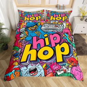 Erosebridal Комплект постельного белья Hip Hop в стиле абстрактного искусства с полосками для подростков, Purple Yellow