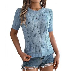 Женский свитер с коротким рукавом и ажурной вязкой Clearflower, Blue