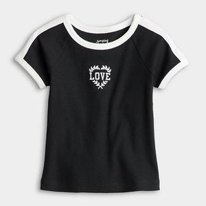 Футболка с контрастной окантовкой для девочек 4-12 лет icon active rib ringer Jumping Beans, Black Wreath Love