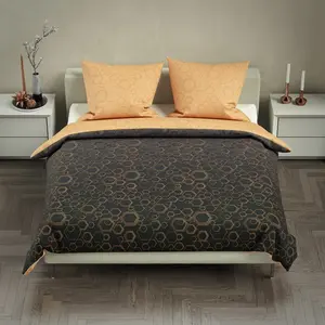 Комплект постельного белья с геометрическим рисунком, темно-коричневый, двусторонний, хлопок-перкаль, размер: 2 предмета, 135 x 200 см - стандартный размер One-Home