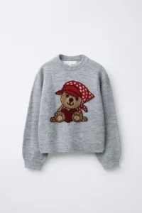 Вязаный свитер "медведь" Zara, серый