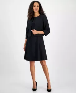 Женский комплект с бескозыркой болеро с открытым передом и платьем-футляром без рукавов с круглым вырезом, Regular и Petite Le Suit, черный