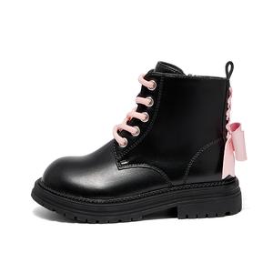 Детские кожаные ботинки для детей Snoffy, черный/розовый