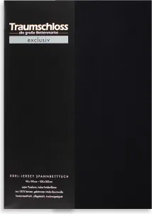 Простыня на резинке Exclusive Premium Jersey 90-100 x 200 см, черная, 150 г/м², 100% расчесанный хлопок Мако Traumschloss