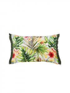 Cats Collection Наволочка с бахромой и узором из тропических цветов