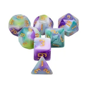 Набор Poly - Сибирский ирис с золотом (7), Dice Sets - Resin/Acrylic - Blue, Green, & Purple (Foam Brain Games)
