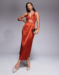 Платье-комбинация мидакси Petite Mimi с вырезами из кружева цвета ржавчины Never Fully Dressed