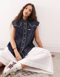 Рубашка Wrangler без рукавов из денима в стиле вестерн темно-синего цвета