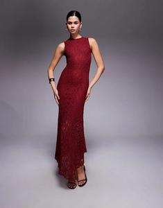 Платье миди без рукавов ASOS DESIGN с кружевом и свободным кроем бордового цвета