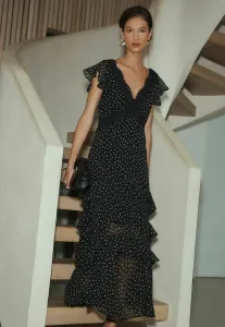 Длинное многоярусное вечернее платье прямого кроя Next, Black White Spot