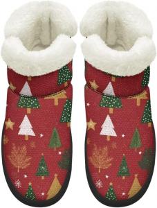 Женские зимние ботинки KEIAHUAN, утепленные ботильоны с меховой подкладкой, легкие и удобные уличные ботинки на плоской подошве, Christmas Trees