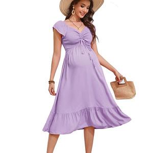 Летнее платье макси с коротким рукавом и вырезом sweetheart для беременных Clearflower, Purple