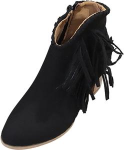 Сапоги с кисточками CsgrFagr Осень и Зима для женщин, замшевые, с острым носком, короткие, на толстом каблуке, модные женские сапоги на массивном каблуке (коричневые, 8.50)