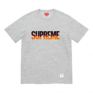 Футболка fw19 week 1 flame s/s top logo short sleeve gray Supreme, серый
