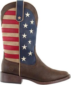 Женские повседневные сапоги ROPER с квадратным носком в американском патриотическом стиле, средний голень, низкий каблук 1-2 - синие, коричневые, красные