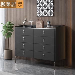 Liutangju Комод 120 см для спальни из массива дерева с шпоном, 8 ящиков, современный минимализм, цвет темно-серый