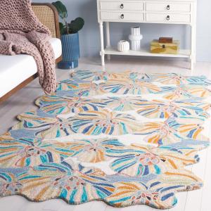 Ковер SAFAVIEH, 275 x 366 см, Jardin Collection, Ivory & Blue, ручной работы из шерсти, цветочный дизайн, идеально для гостиной, столовой, спальни (JAR359A)