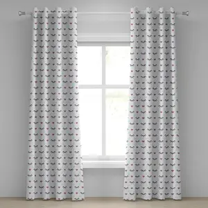 Шторы-реснички ABAKUHAUS с милым романтичным рисунком в виде подмигивающих розовых сердечек, детские, декоративные, двухпанельные, 280 см x 260 см, фуксия, бледно-голубой, черный