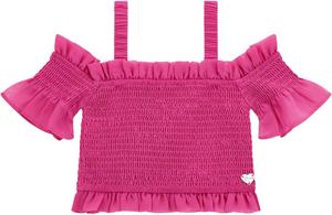 Топ с короткими рукавами GUESS Girls' Chiffon, Pink Burst