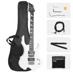 Glarry Электрогитара 36 дюймов в стиле горящего огня - белая / усилитель 20 Вт
