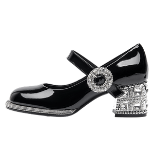 SHOESZOOO Туфли Мэри Джейн в стиле преппи с одним ремешком на каблуке с ромбовидным узором, массивным каблуком, высота 6 см, женские, черные
